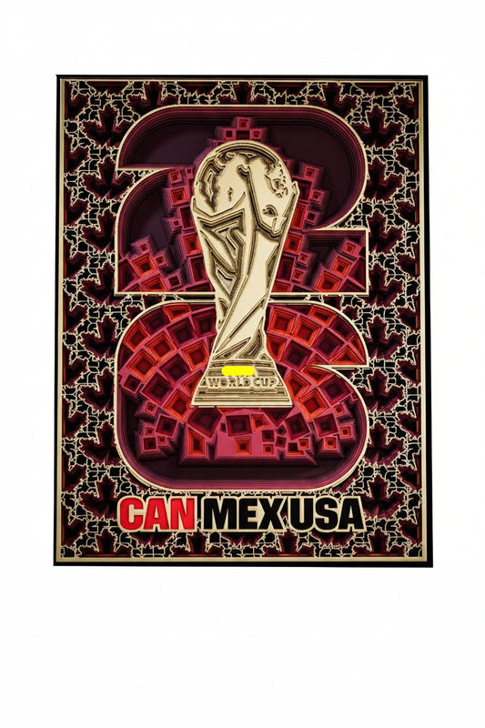 F Copa Mundial 2026 Canada Marco de Arte en Madera 3D Emblema País Anfitrión