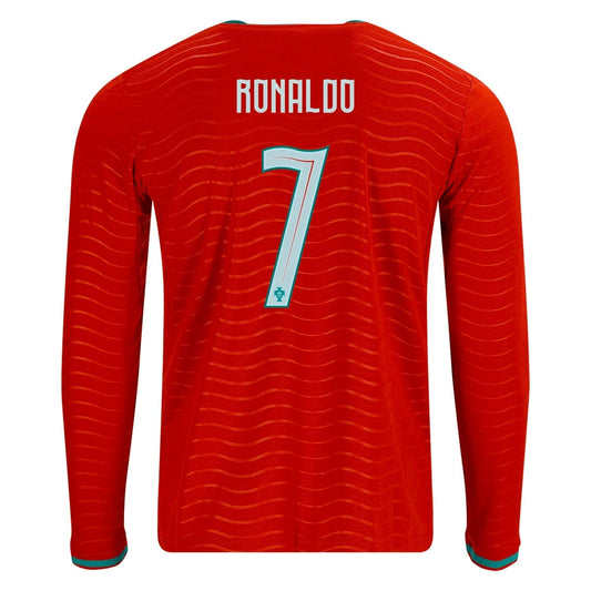 P Camiseta Local Manga Larga Portugal Cristiano Ronaldo Copa Mundial 2026 para Hombre (Rojo Club/Verde Laguna)