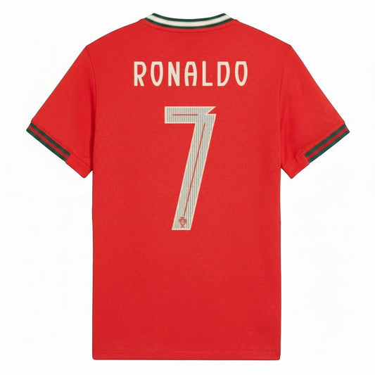 P Camiseta Local Juvenil Portugal Cristiano Ronaldo 25/26 (Rojo Deporte/Almendra Azucarada)